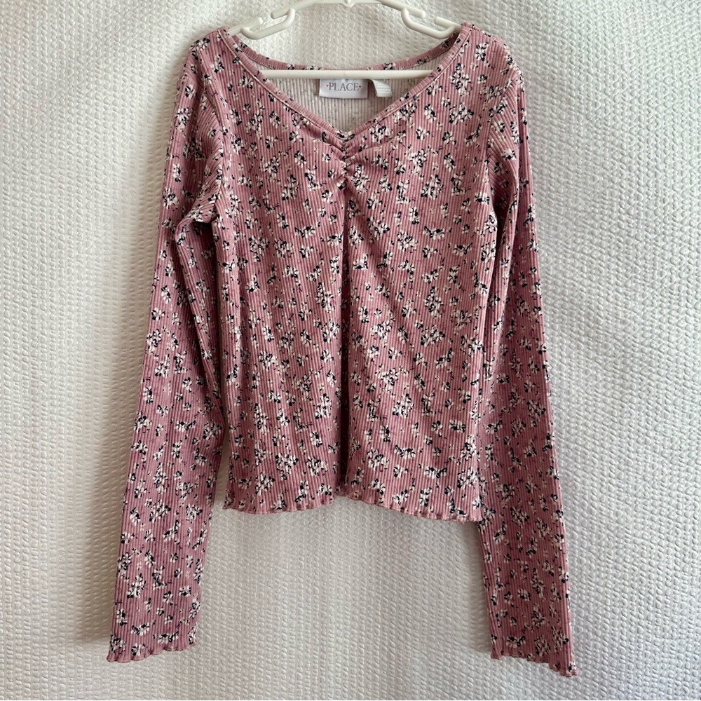 PLACE Girls Pink Floral Long Sleeve Shirt Lightweight Top Size 10/12